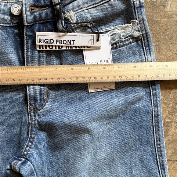 Judy Blue Distressed Straight Leg Jeans - Light Blue Rigid front - Picture 6 of 13
